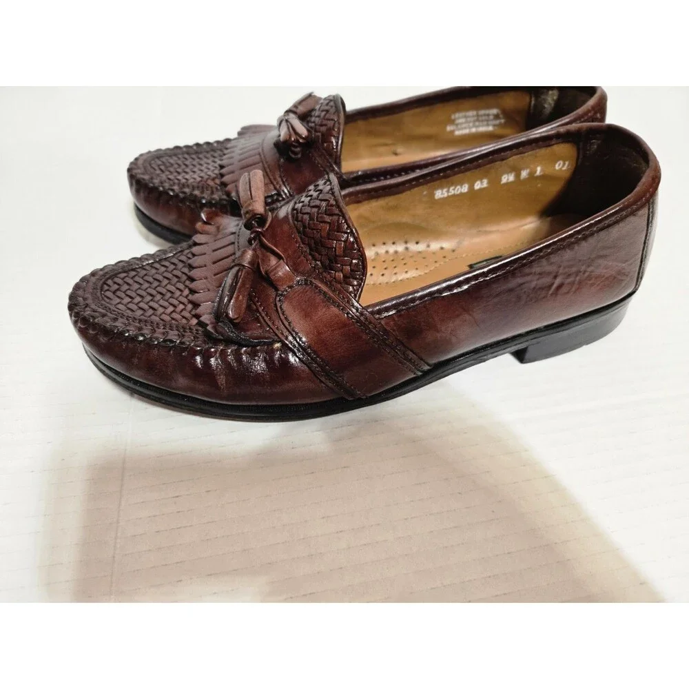 Nunn Bush, Mens 9.5M, Brown, Woven Leather, Tassel, Loafers, Dress Shoes
